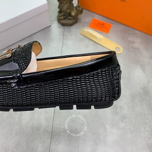Giày lười nam Hermes da xịn màu đen logo H Super Fake - Hình ảnh 7