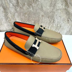 Giày nam Hermes da sần màu be phối đen logo H siêu cấp - Hình ảnh 4