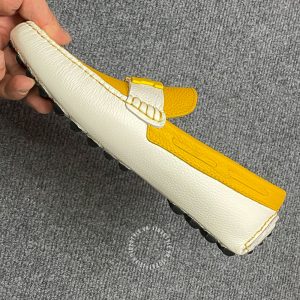 Giày nam Hermes da sần màu trắng phối vàng siêu cấp - Ảnh 4