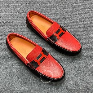 Giày nam Hermes màu đen phối đỏ logo chữ H siêu cấp - Ảnh 2