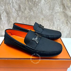Giày nam Hermes màu đen logo chữ H siêu cấp - Hình ảnh 4