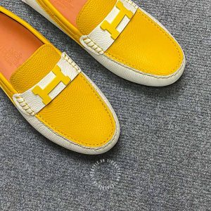 Giày nam Hermes da sần màu trắng phối vàng siêu cấp - Ảnh 5