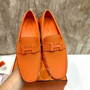 Giày nam Hermes da sần màu cam siêu cấp - Hình ảnh 2