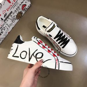 Giày thể thao D&G trắng phối hoạ tiết super fake 1:1 - Ảnh 4