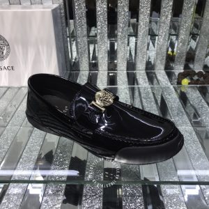 Giày nam Versace da xịn màu đen bóng logo kim loại - Ảnh 4