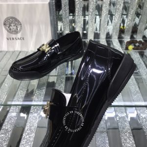 Giày nam Versace da xịn màu đen bóng logo kim loại - Ảnh 7