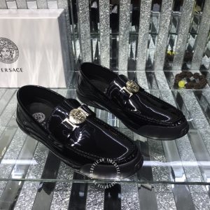 Giày nam Versace da xịn màu đen bóng logo kim loại - Ảnh 2