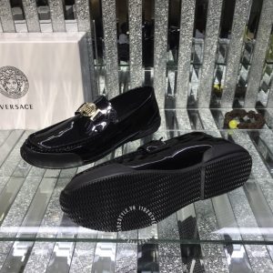 Giày nam Versace da xịn màu đen bóng logo kim loại - Ảnh 8