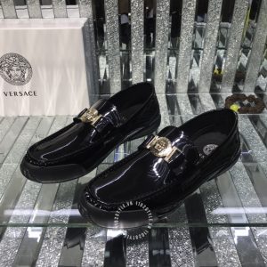 Giày nam Versace da xịn màu đen bóng logo kim loại - Ảnh 3
