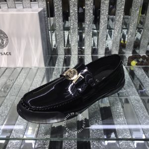 Giày nam Versace da xịn màu đen bóng logo kim loại - Ảnh 5