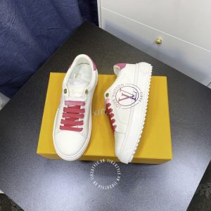 Giày nữ Louis Vuitton sneaker màu trắng dây buộc hồng hàng hiệu - Ảnh 4