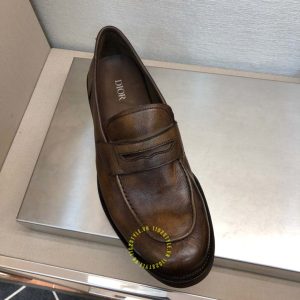 Giày rep 1:1 chính hãng Loafer Dior nam da mềm màu nâu - Hình ảnh 4