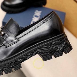 Giày rep 1:1 chính hãng Loafer Dior da đen trơn logo kim loại - Hình ảnh 8