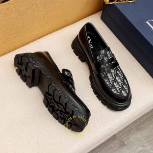 Giày rep 1:1 chính hãng Loafer Dior màu đen họa tiết Monogram - Hình ảnh 2