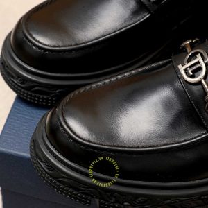 Giày rep 1:1 chính hãng Loafer Dior da đen trơn logo kim loại - Hình ảnh 7