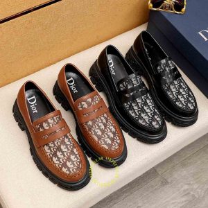 Giày replica 1:1 chính hãng Loafer Dior màu nâu họa tiết Monogram - Hình ảnh 9