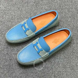 Giày lười Hermes nam màu ghi phối xanh replica 1:1 chính hãng - Ảnh 3