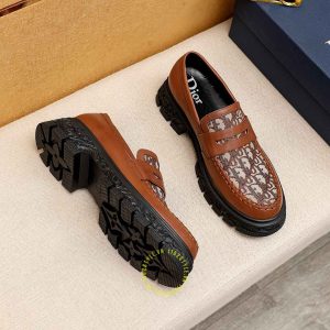 Giày replica 1:1 chính hãng Loafer Dior màu nâu họa tiết Monogram - Hình ảnh 2