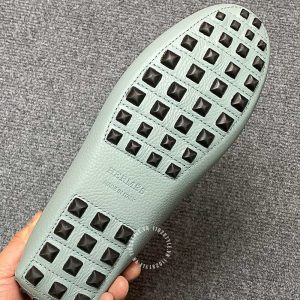Giày lười Hermes nam màu ghi phối xanh replica 1:1 chính hãng - Ảnh 9