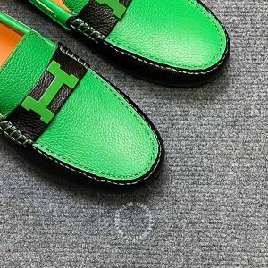 Giày nam Hermes da sần màu đen phối xanh lá siêu cấp - Ảnh 6