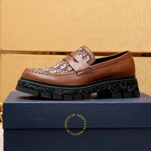 Giày replica 1:1 chính hãng Loafer Dior màu nâu họa tiết Monogram - Hình ảnh 4