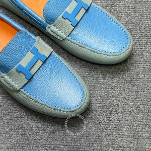 Giày lười Hermes nam màu ghi phối xanh replica 1:1 chính hãng - Ảnh 6