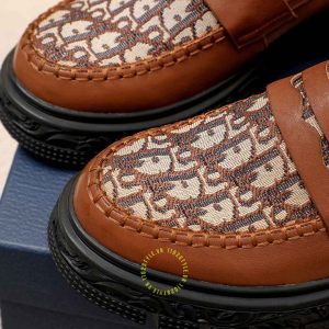 Giày replica 1:1 chính hãng Loafer Dior màu nâu họa tiết Monogram - Hình ảnh 6