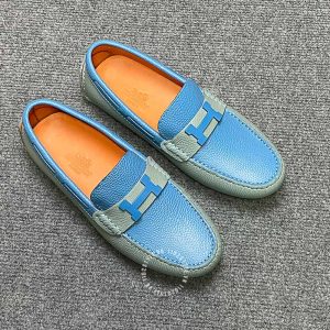 Giày lười Hermes nam màu ghi phối xanh replica 1:1 chính hãng - Ảnh 2