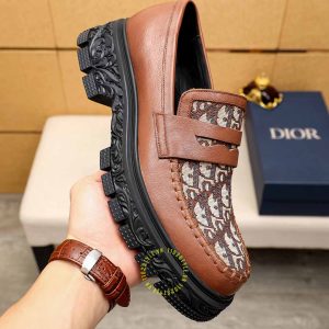 Giày replica 1:1 chính hãng Loafer Dior màu nâu họa tiết Monogram - Hình ảnh 5