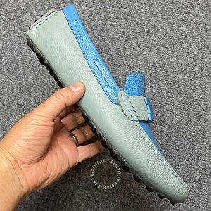 Giày lười Hermes nam màu ghi phối xanh replica 1:1 chính hãng - Ảnh 4