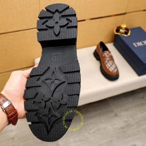 Giày replica 1:1 chính hãng Loafer Dior màu nâu họa tiết Monogram - Hình ảnh 8