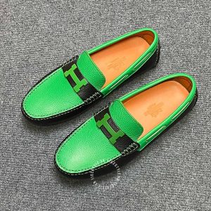 Giày nam Hermes da sần màu đen phối xanh lá siêu cấp - Ảnh 3