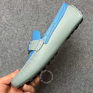 Giày lười Hermes nam màu ghi phối xanh replica 1:1 chính hãng - Ảnh 5