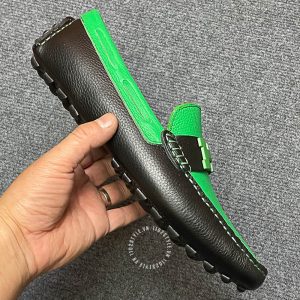 Giày nam Hermes da sần màu đen phối xanh lá siêu cấp - Ảnh 4