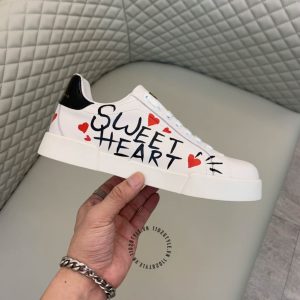 Giày unisex D&G màu trắng phối hoạ tiết replica 1:1 chính hãng - Ảnh 4