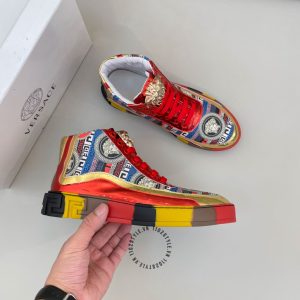 Sneaker Boot Versace nam phối màu logo vàng replica - Ảnh 3