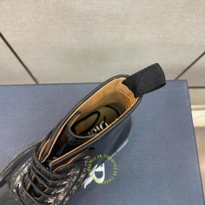 Giày Boot Dior da màu đen bóng họa tiết Monogram replica - Ảnh 8