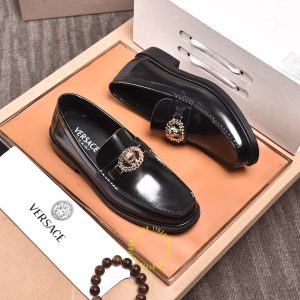 Giày Loafer Versace nam cao cấp da đen trơn replica 1:1 - Ảnh 2