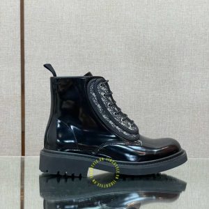 Giày Boot Dior da màu đen bóng họa tiết Monogram replica - Ảnh 6