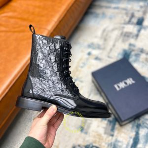 Giày Boot replica Dior da thật màu đen bóng họa tiết Monogram - Ảnh 8