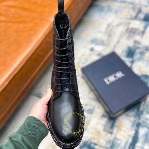 Giày Boot replica Dior nam da xịn màu đen họa tiết Monogram - Ảnh 5