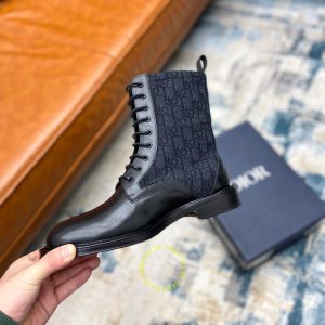 Giày Boot replica Dior nam da xịn màu đen họa tiết Monogram - Ảnh 7