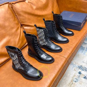 Giày Boot replica Dior nam da xịn màu đen họa tiết Monogram - Ảnh 9