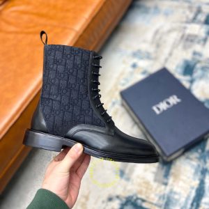 Giày Boot replica Dior nam da xịn màu đen họa tiết Monogram - Ảnh 6