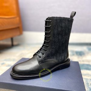 Giày Boot replica Dior nam da xịn màu đen họa tiết Monogram - Ảnh 4