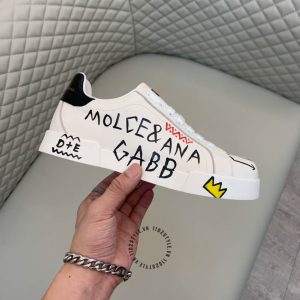 Giày sneaker unisex D&G trắng phối hoạ tiết super fake 1:1 - Ảnh 5