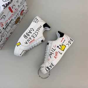 Giày sneaker unisex D&G trắng phối hoạ tiết super fake 1:1 - Ảnh 2