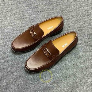 Giày super fake loại 1 Loafer Dior nam da xịn màu nâu trơn - Hình ảnh 2