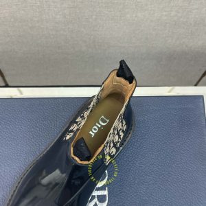 Giày Chelsea Boot Dior da đen bóng họa tiết Monogram super fake - Hình ảnh 7