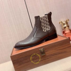 Giày Chelsea Boot super fake Dior màu nâu họa tiết Monogram - Ảnh 6